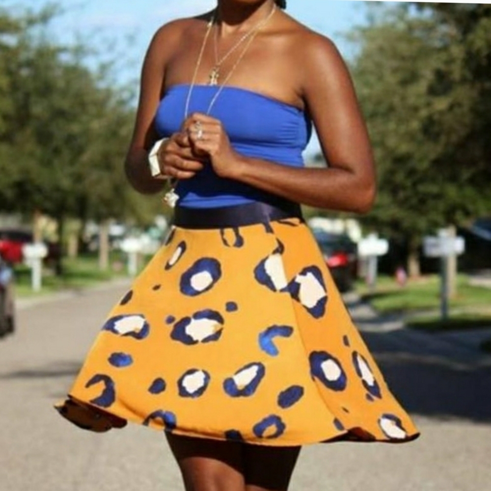 NEW 3.1 PHILLIP LIM Orange Blue Leopard Print A Line Mini Skirt 8 (Medium)